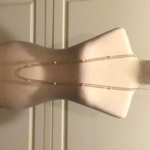 TWO-STRAND GENUINE PEARL & BEIGE CRYSTAL NECKLACE